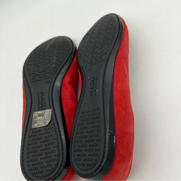 MAGLI by Bruno Magli Elegant Red Suede Patent Leather with Studded Cap Toe Flats - Picture 15 of 15